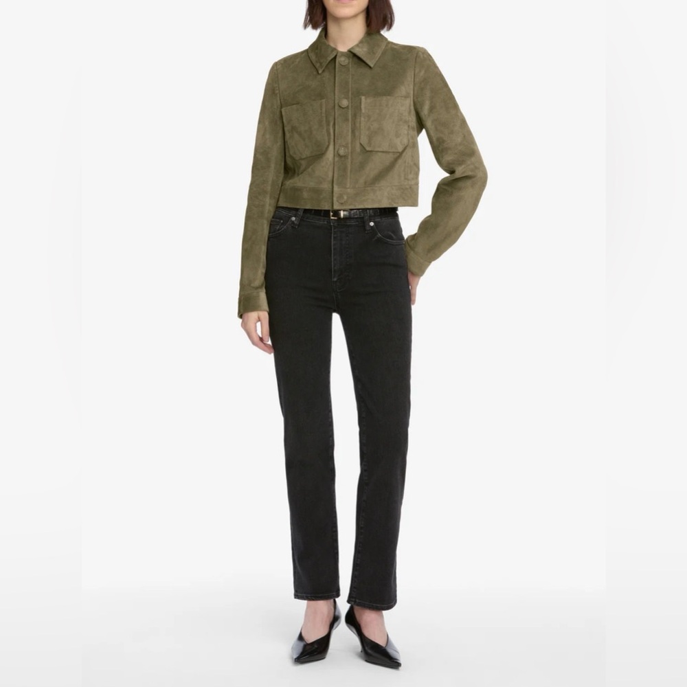 NWT Frame Le Sleek Straight High Rise Relaxed Straight Black Jeans Wash Kerry 33